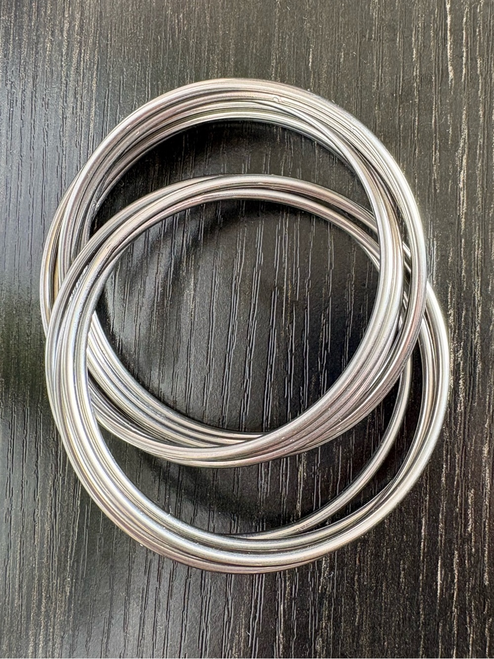 Silver Tone Multi Interlocking Rolling Bangle Bracelet Stackable Russian Ring